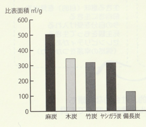 麻炭の多孔質性